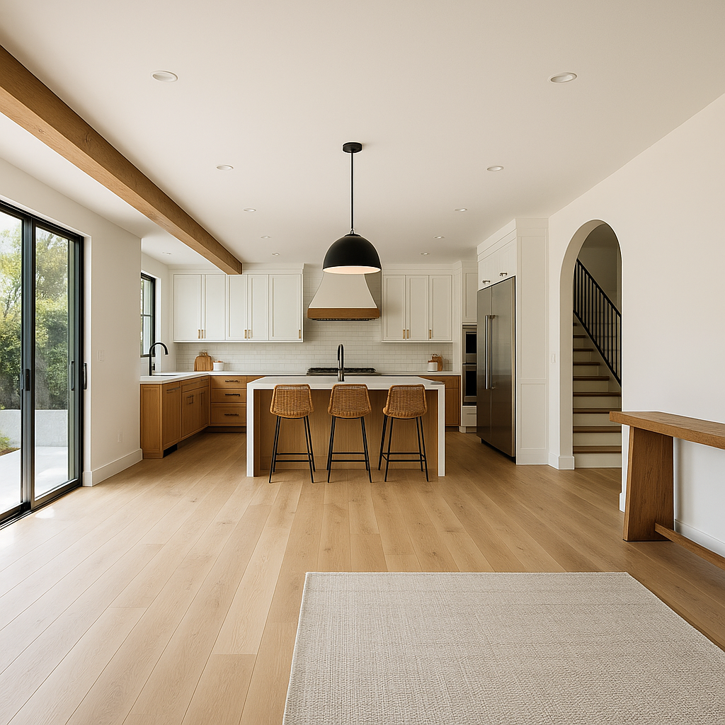 Completed modern home by Oria Builders in Agoura Hills, California, with open floor plan and eco-friendly features