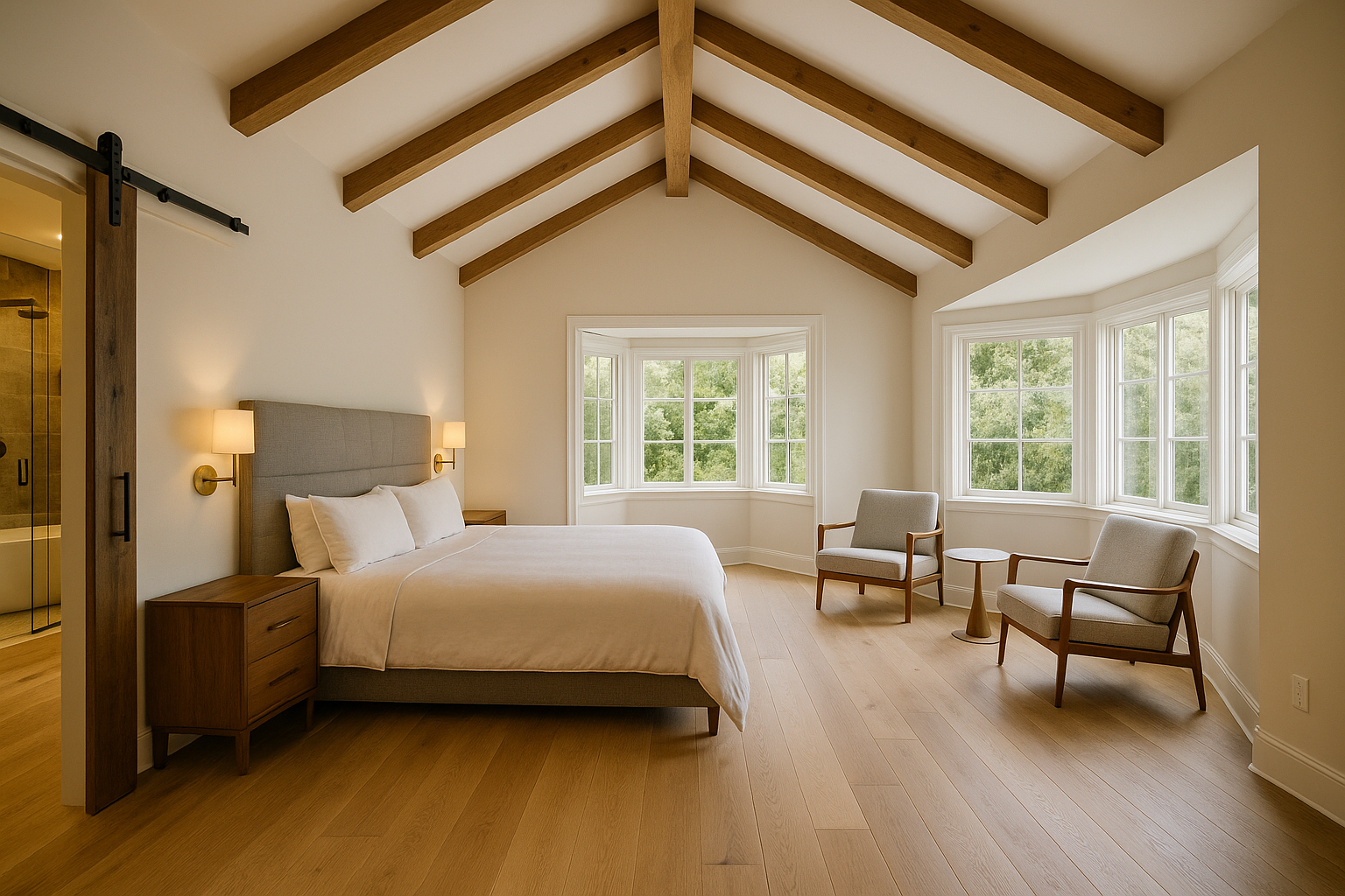 Master bedroom suite addition with vaulted ceilings in Pasadena, California.