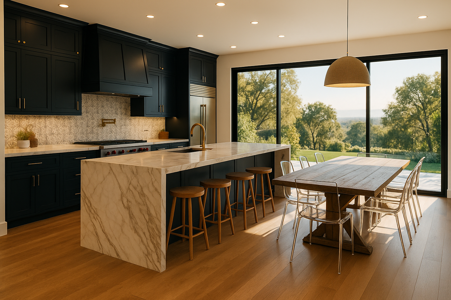 Open-concept kitchen and dining room expansion in Sherman Oaks with high-end appliances and custom finishes.