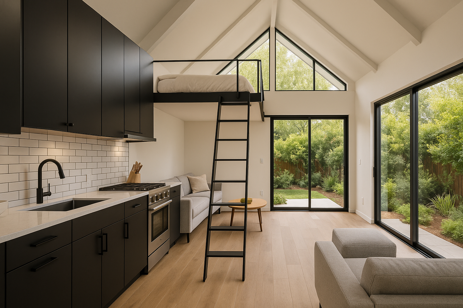 Multi-functional ADU in Sherman Oaks with loft sleeping area, luxury kitchen, and private patio.