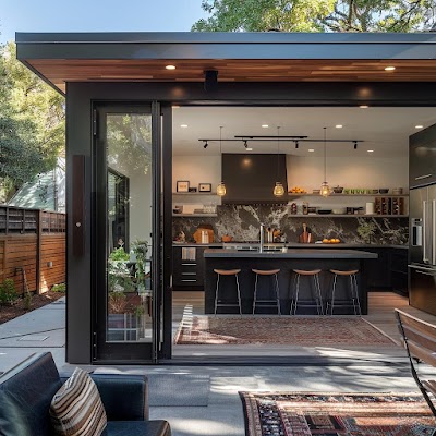 Interior of a modern ADU in Santa Monica with multi-functional furniture and open-concept living area.