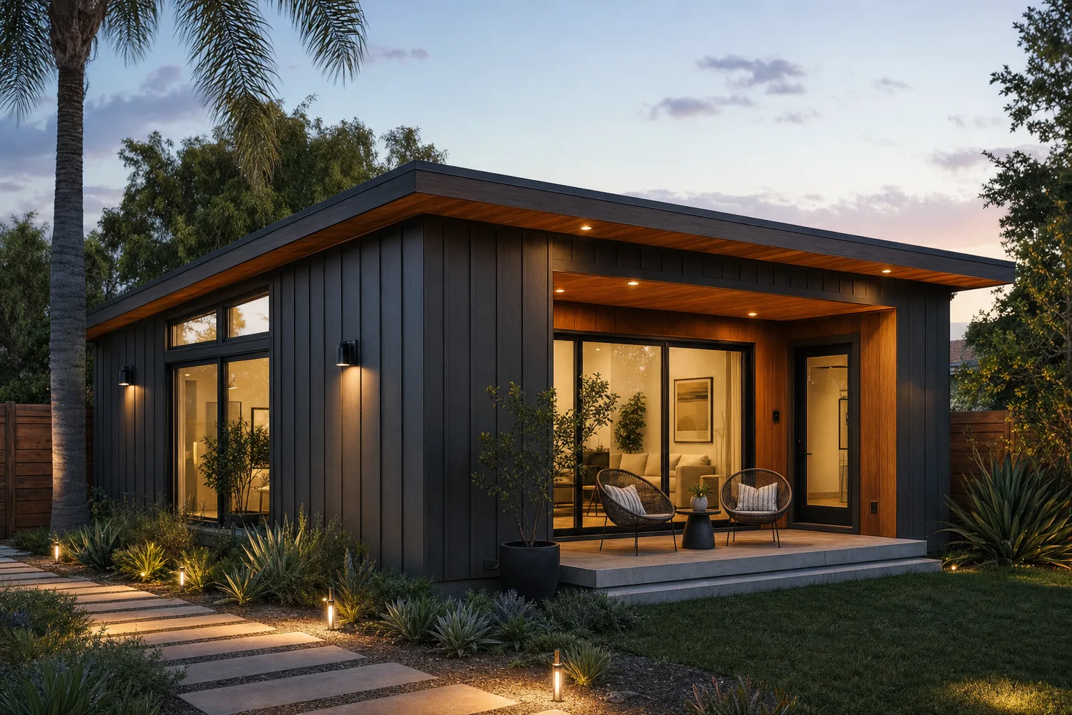 The 800, 800 sq ft site-built ADU, exterior (design concept rendering)