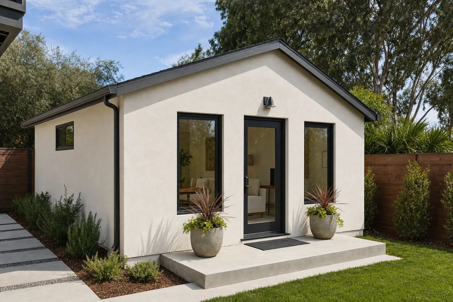Garage Conversion, 400 sq ft site-built ADU, exterior (design concept rendering)