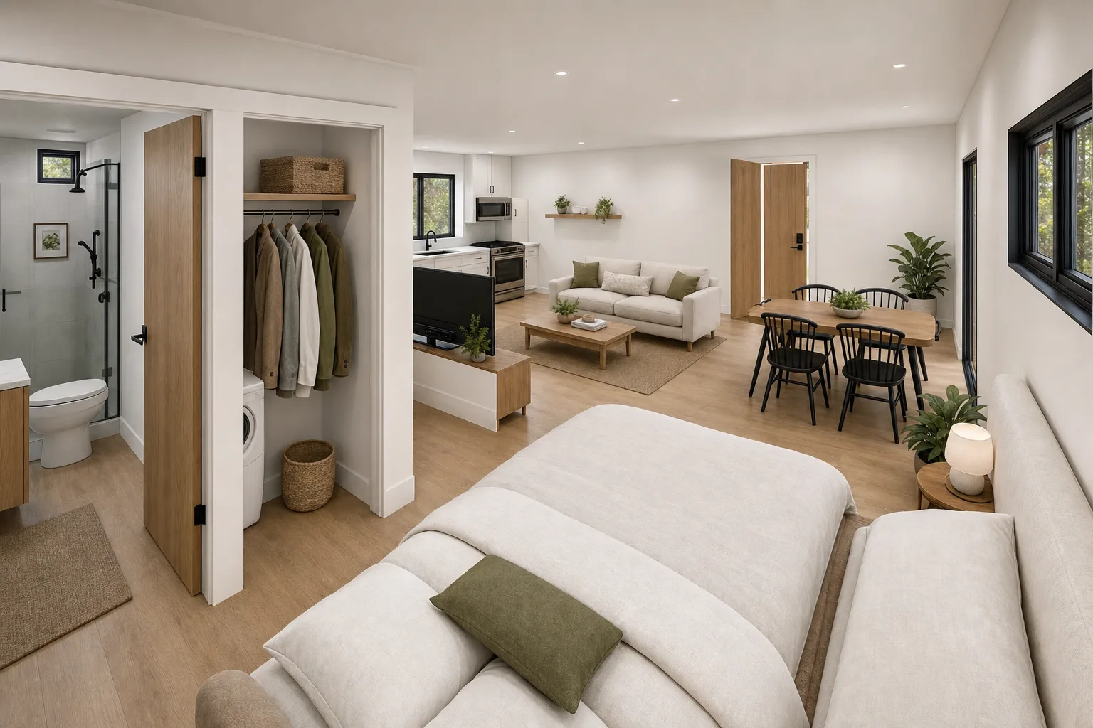 Garage Conversion, bedroom (design concept rendering)