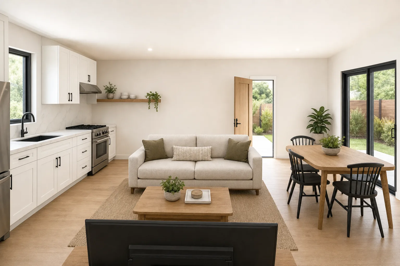 Garage Conversion, kitchen & living (design concept rendering)