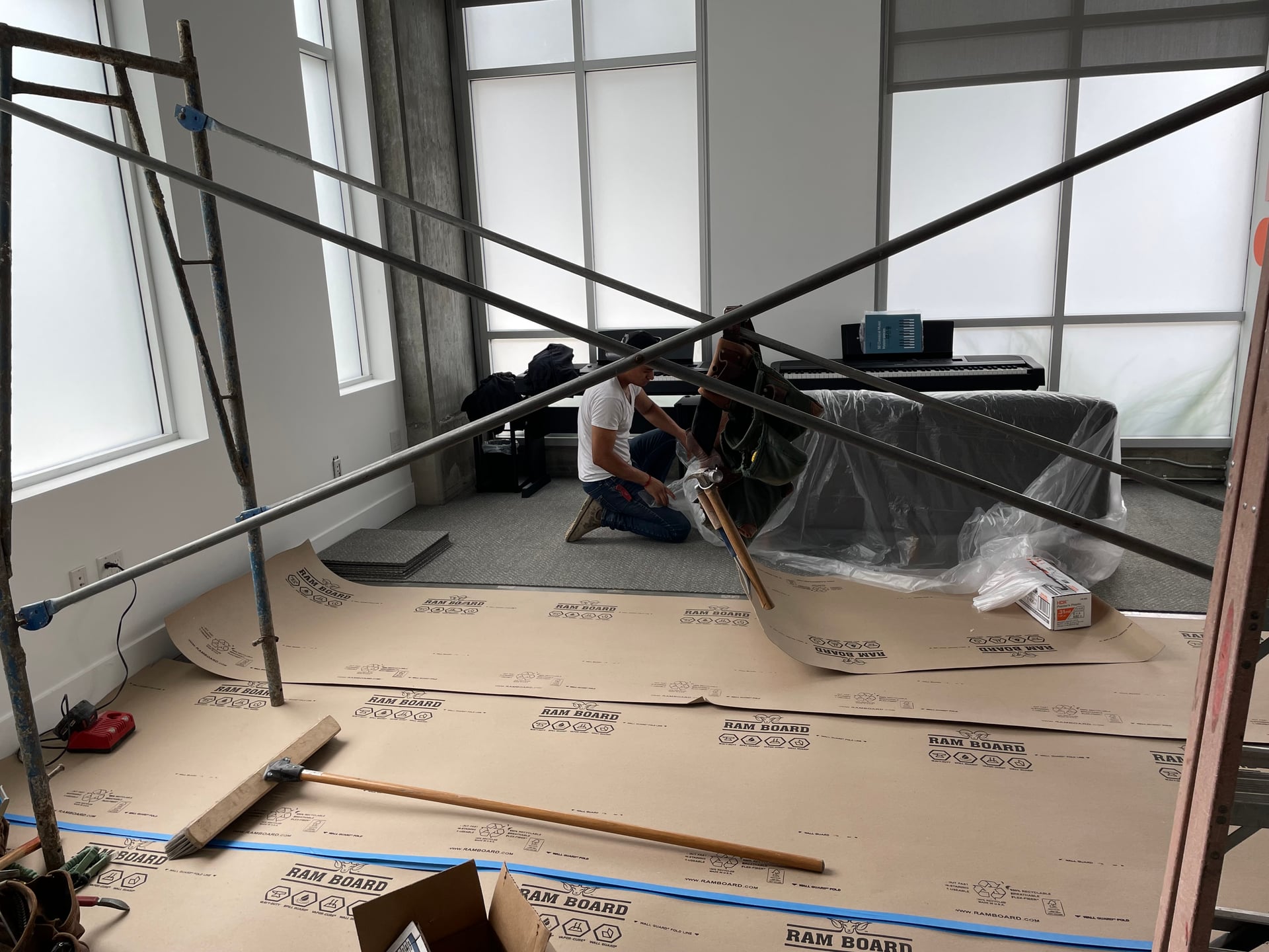 From architectural plan and engineering going through the permitting process to demo framing electrical insulation basically special insulation for the Music school, then Drywall fresh quote of Paint installing new doors and final touches