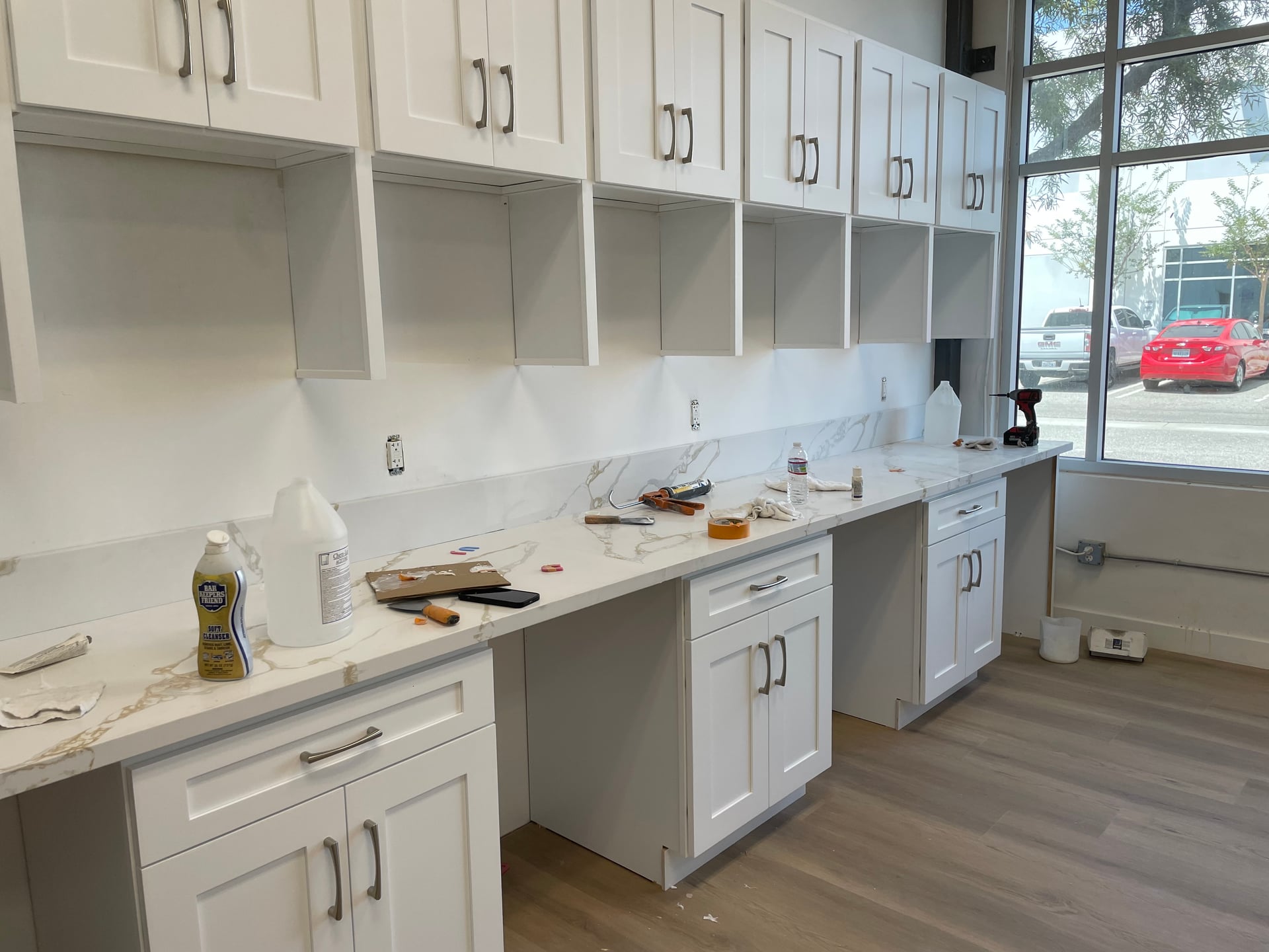From beginning to end commercial space in Hawthorne factory, they doing such for colleges had to build a new common area for his workers with new kitchen, a new 3000 ft.² of Office. We did almost 4000 ft.² of flooring, paint the entire offices, renovate, bathrooms, and more. The client is super happy because of her workers have a new nice space to have lunch and hang out we also upgraded the entire communication system with the machines on the floor, which was super sophisticated low-voltage project